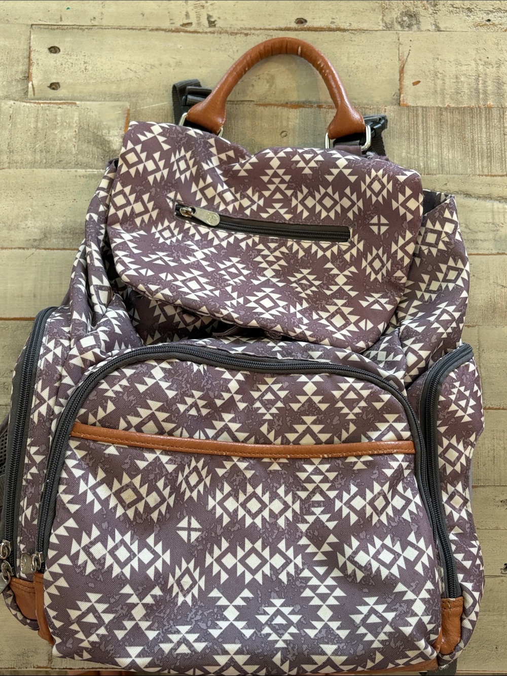 Fisher-Price Shiloh Gray and White Southwest 
 Diaper Bag Backpack